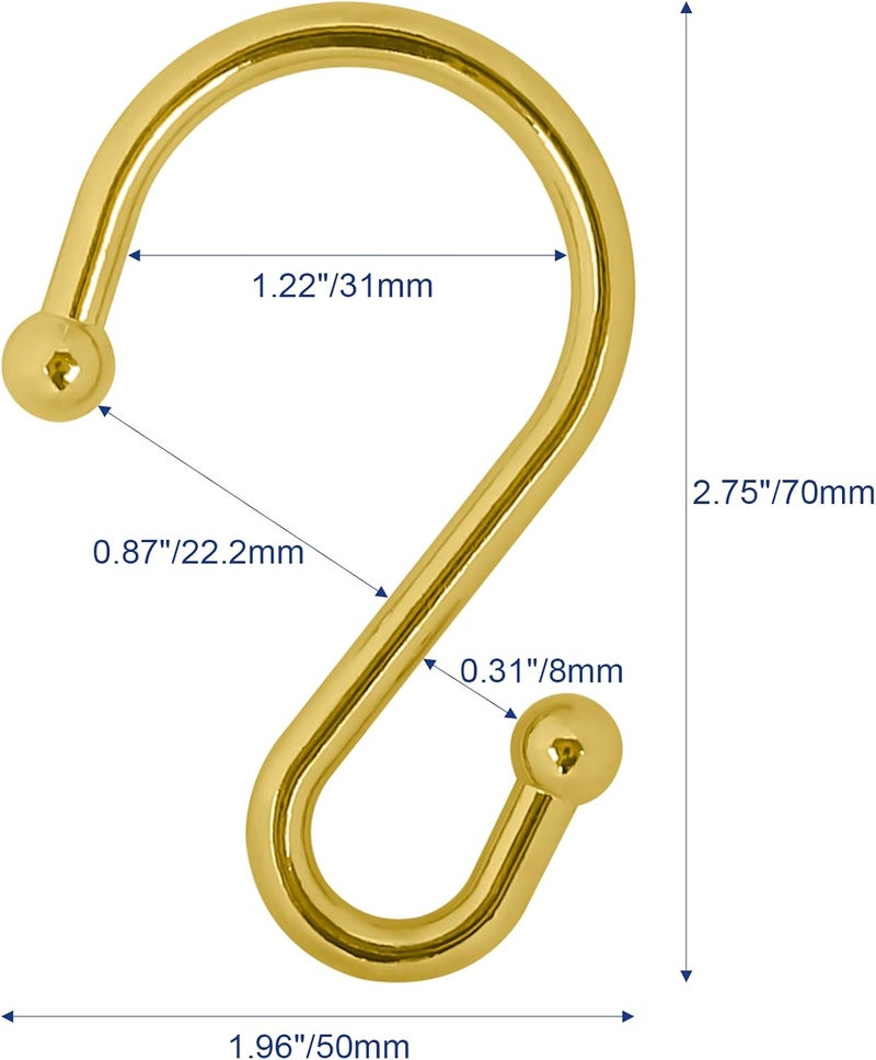 Gidse Metal Shower Curtain Hooks, Set of 12, Rust Proof Shower Curtain Hooks Rings, Durable S Shaped Hooks Hangers for Shower Curtains, Kitchen Utensils, Clothes, Towels (Gold) - Image 5